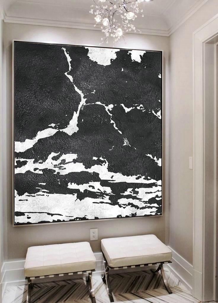 Extra Large Acrylic Painting On Canvas,Oversized Minimal Black And White Painting - Canvas Paintings For Sale